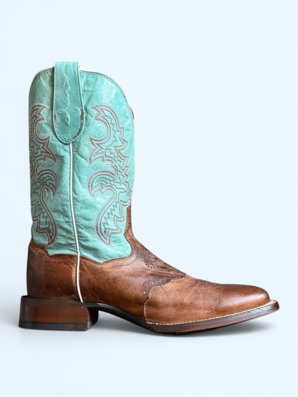 DAN POST Cowgirl Certified Turquoise and Brown Western Boots Size 11 Women
